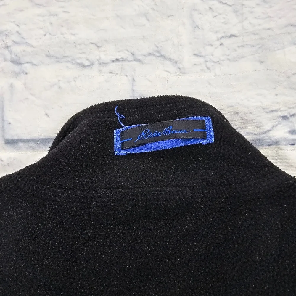 Eddie Bauer Fleece Vest Women L Black Blue Zip Sleeveless Gorpcore Warm VTG USA